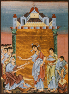 Cristo lavando os pés de São Pedro, pintura otoniana do Evangeliário de Óton